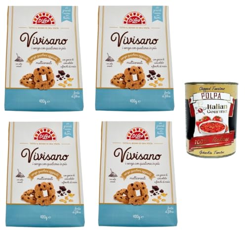 Di Leo Vivisano senza zuccheri aggiunti multicereali con gocce di cioccolato e fiocchi di mais Mehrkorn ohne Zuckerzusatz mit Schokoladenstückchen 4x430 g+ Italian Gourmet polpa 400g von Italian Gourmet E.R.