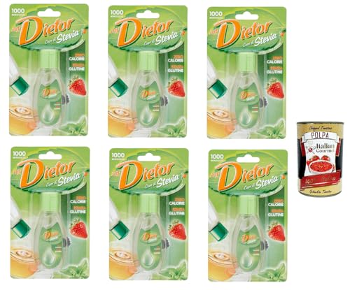 Dietor - MyDietor Cuor di Stevia, Natürlicher flüssiger Süßstoff 0 kcal, Glutenfrei, gluten free, Ohne Aspartam 6x 50 ml + Italian Gourmet polpa 400g von Italian Gourmet E.R.