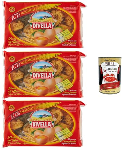 Divella 107/b Tagliatelle Paglia e Fieno, Authentische italienische Pasta, Eiernudeln – Die köstlichsten Tagliatelle zum Teilen mit der Familie -3x 500 g + Italian Gourmet polpa 400g von Italian Gourmet E.R.