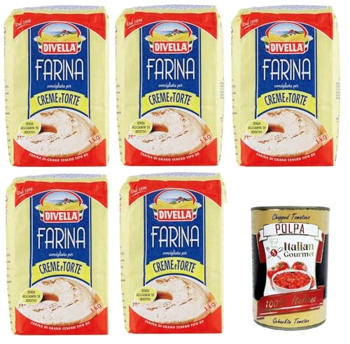 Divella Farina 00 consigliata per Creme e Torte Mehl 00 empfohlen für Cremes und Kuchen 5x1kg+Italian Gourmet Polpa 400gr von Italian Gourmet E.R.