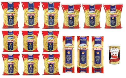 Divella Pasta Testpaket Bucatini - Canneroni Rigati - Penne Candela - Lumache - Farfalle, Italienische Nudeln aus Hartweizengrieß, 15x 500 g + Italian Gourmet polpa 400g von Italian Gourmet E.R.