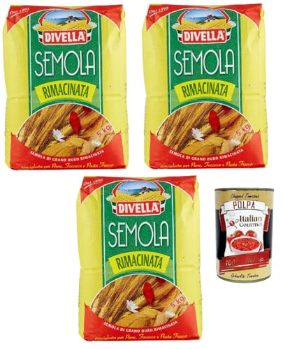 Divella Semola Rimacinata Hartweizenmehl für Pasta & Pizza 3x 5kg + Italian Gourmet polpa 400g von Italian Gourmet E.R.