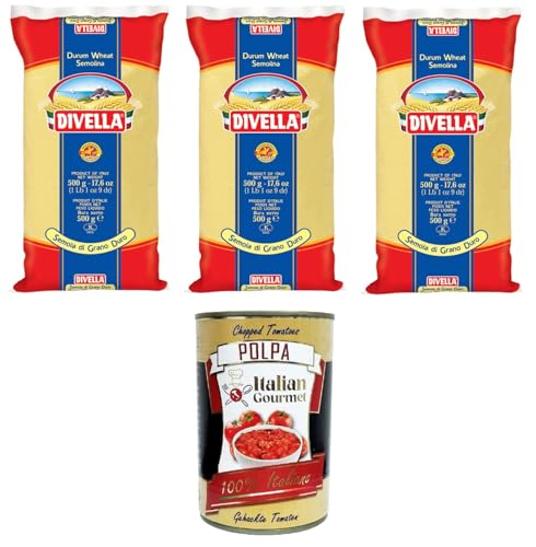 Divella Semola di Grano Duro Rimacinata Remilled Hartweizengrieß 3x 500 g+ Italian Gourmet polpa 400g von Italian Gourmet E.R.