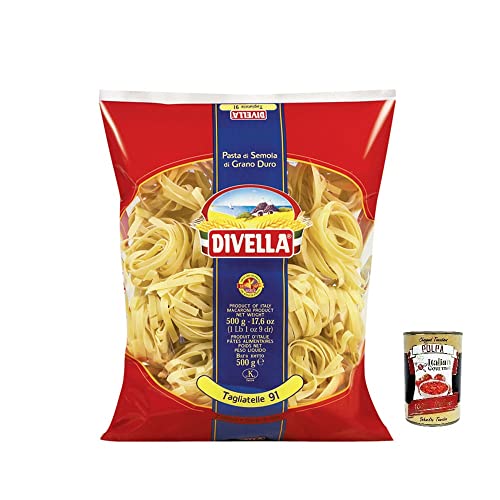 Divella Tagliatelle N°91 Hartweizengrieß Pasta Italienische Nudeln 500g Packung + Italian Gourmet Polpa di Pomodoro 400g Dose von Italian Gourmet E.R.
