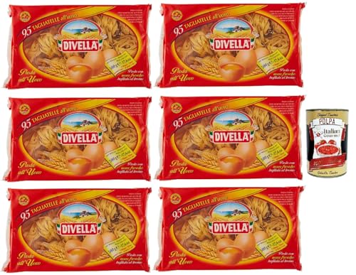 Divella - Tagliatelle all'uovo Nº 95 - Authentische italienische Pasta, Eiernudeln – Die köstlichsten Tagliatelle zum Teilen mit der Familie -6x 500 g + Italian Gourmet polpa 400g von Italian Gourmet E.R.