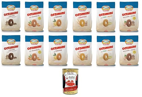 Divella Testpaket Ottimini, Haselnuss, Mandeln, Zitrone, Reis und Mais, Klassiker, Kakao mit Schokoladenstückchen 8x400gr 4x350gr +Italian Gourmet polpa 400g von Italian Gourmet E.R.