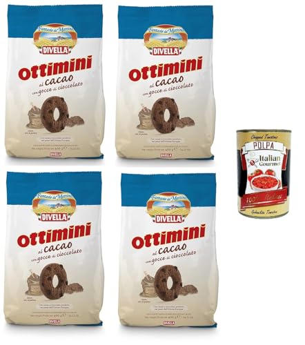 Divelle Ottimini Biscotti al cacao con gocce di cioccolato Ottimini Kakaokekse mit Schokoladenstückchen 4x400+Italian Gourmet polpa 400g von Italian Gourmet E.R.