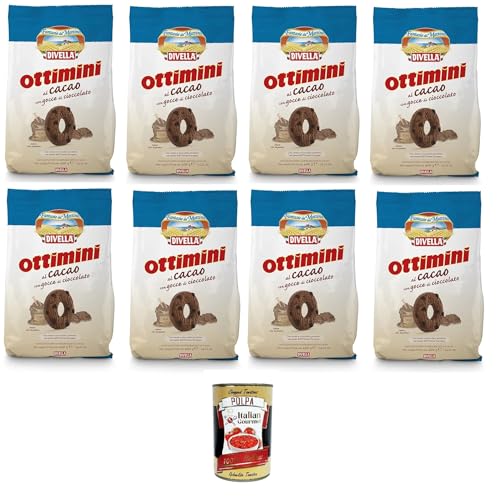 Divelle Ottimini Biscotti al cacao con gocce di cioccolato Ottimini Kakaokekse mit Schokoladenstückchen 8x400+Italian Gourmet polpa 400g von Italian Gourmet E.R.