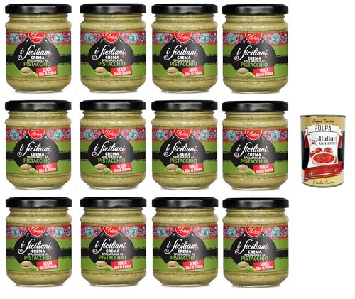 Dolgam I Siciliani Crema Spalmabile al Pistacchio Pistazien Streichfähige Creme Pistazien-Streichcreme Pistachio spreadable cream 12x 200g Frei von Palmöl Glutenfrei + Italian Gourmet polpa 400g von Italian Gourmet E.R.