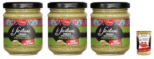 Dolgam I Siciliani Crema Spalmabile al Pistacchio Pistazien Streichfähige Creme Pistazien-Streichcreme Pistachio spreadable cream 3x 200g Frei von Palmöl Glutenfrei + Italian Gourmet polpa 400g von Italian Gourmet E.R.