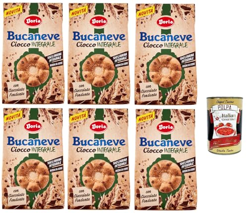 Doria Bucaneve Ciocco Integrale, Kekse Vollkornkekse mit Vollkornmehl und Dunkler Schokolade, 6x 300g Beutel + Italian Gourmet Polpa di Pomodoro 400g Dose von Italian Gourmet E.R.