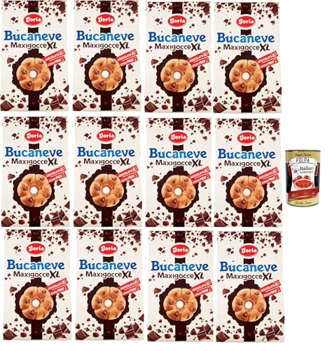 Doria Bucaneve Maxigocce XL Frollini con Gocce di Cioccolato Kekse mit Schokoladentropfen Biscuits Cookie 12x 300g Ideal für Ihr Frühstück oder Ihren Snack + Itlaian Gourmet polpa 400g von Italian Gourmet E.R.