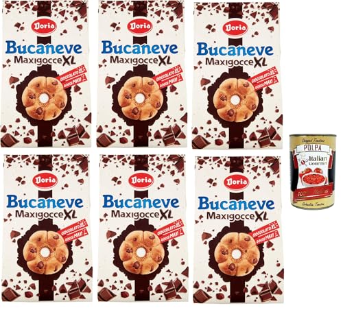 Doria Bucaneve Maxigocce XL Frollini con Gocce di Cioccolato Kekse mit Schokoladentropfen Biscuits Cookie 6x 300g Ideal für Ihr Frühstück oder Ihren Snack + Itlaian Gourmet polpa 400g von Italian Gourmet E.R.