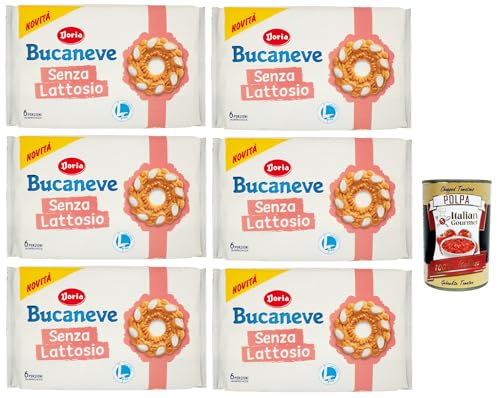 Doria Bucaneve Senza Lattosio, Laktosefreie Mürbeteigkekse Kekse, 6x 265g Packung, jede Packung enthält 6 Einzelportionen + Italian Gourmet Polpa 400g von Italian Gourmet E.R.