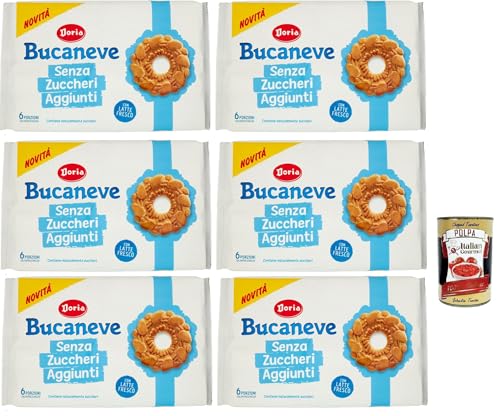 Doria Bucaneve Senza Zuccheri Aggiunti, Ohne Zuckerzusatz Mürbeteigkekse Kekse mit frischer Milch, 6x 263g Packung, jede Packung enthält 6 Einzelportionen + Italian Gourmet Polpa 400g von Italian Gourmet E.R.