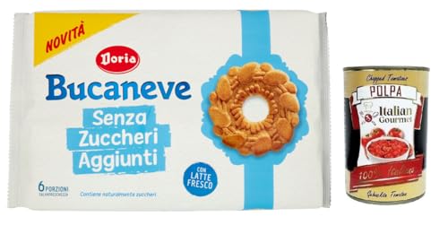 Doria Bucaneve Senza Zuccheri Aggiunti,Ohne Zuckerzusatz,Mürbeteigkekse Kekse mit frischer Milch,263g Packung, jede Packung enthält 6 Einzelportionen + Italian Gourmet Polpa di Pomodoro 400g Dose von Italian Gourmet E.R.