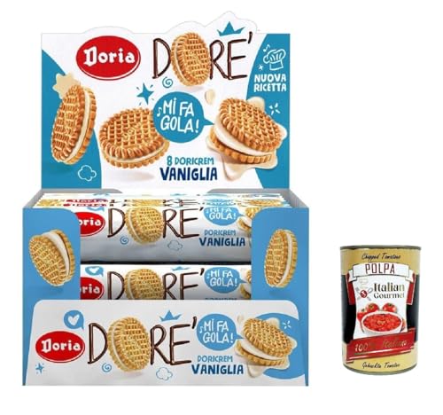 Doria Dore' Biscotti Frollini con Ripieno alla Vaniglia, Mürbeteig Kekse mit Vanillefüllung, Multipack BOX 20x75g + Italian Gourmet polpa 400g von Italian Gourmet E.R.