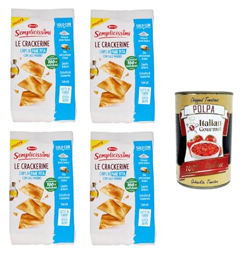 Doria Semplicissimi le Crackerine Chips di Pane Pita con Sale Marino Pita Bread Crackerine Chips mit Meersalz sind ganz einfach 4x90 g + Italian Gourmet Polpa di Pomodoro 400g von Italian Gourmet E.R.