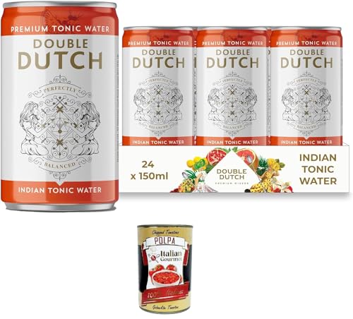 Double Dutch Indian Tonic Water 24 x 150 ml Dosen | Kalorienarmer, perfekter Mixer für Cocktails + Italian Gourmet polpa 400g von Italian Gourmet E.R.