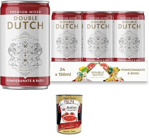 Double Dutch Pomegranate & Basil Premium Tonic Mixer 24 x 150 ml Dosen | Kalorienarmer, perfekter Mixer für Cocktails,+ Italian Gourmet polpa 400g von Italian Gourmet E.R.