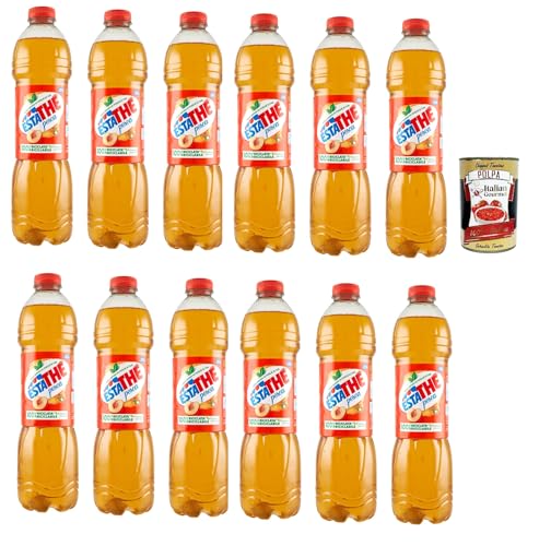 ESTATHE Eistee Pfirsich The' Pesca Einweg PET-Flasche 12x 1,5l Tea The Erfrischungsgetränk, peach iced tea + Italian Gourmet polpa 400g von Italian Gourmet E.R.