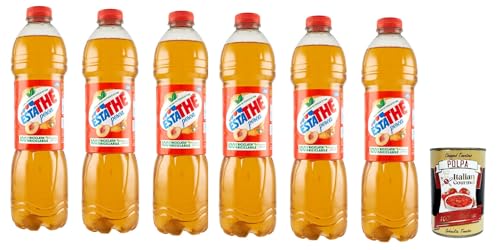 ESTATHE Eistee Pfirsich The' Pesca Einweg PET-Flasche 6x 1,5l Tea The Erfrischungsgetränk, peach iced tea + Italian Gourmet polpa 400g von Italian Gourmet E.R.