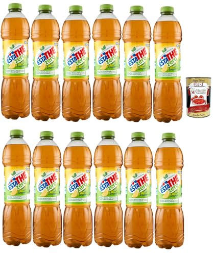 ESTATHE Thè Limone zero 12x 1,5Lt, Eistee The' Zitrone ohne Zucker PET Einweg, ice tea erfrischend, Ohne Konservierungsstoffe und künstliche Farbstoffe, no sugar tea + Italian Gourmet polpa 400g von Italian Gourmet E.R.