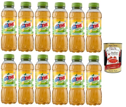 ESTATHE Thè Limone zero 12x 400ml, Eistee The' Zitrone ohne Zucker PET Einweg, ice tea erfrischend, Ohne Konservierungsstoffe und künstliche Farbstoffe, no sugar tea + Italian Gourmet polpa 400g von Italian Gourmet E.R.