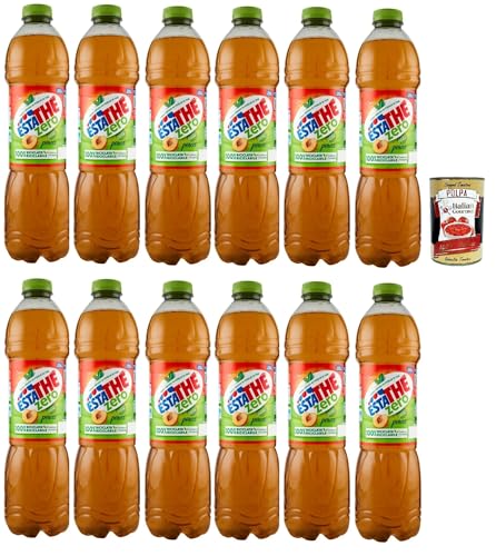 ESTATHE Thè Pesca zero 12x 1,5Lt, Eistee The' Pfirsich ohne Zucker PET Einweg, ice tea erfrischend, Ohne Konservierungsstoffe und künstliche Farbstoffe, no sugar tea + Italian Gourmet polpa 400g von Italian Gourmet E.R.