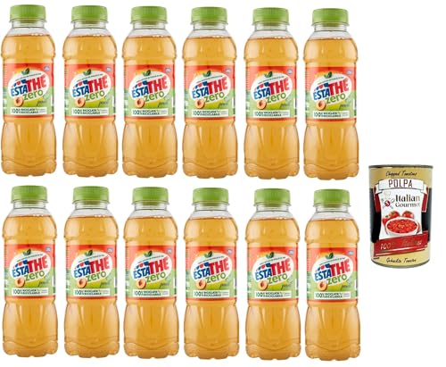 ESTATHE Thè Pesca zero 12x 400ml, Eistee The' Pfirsich ohne Zucker PET Einweg, ice tea erfrischend, Ohne Konservierungsstoffe und künstliche Farbstoffe, no sugar tea + Italian Gourmet polpa 400g von Italian Gourmet E.R.