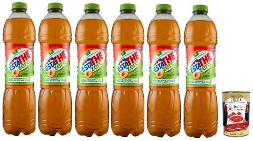 ESTATHE Thè Pesca zero 6x 1,5Lt, Eistee The' Pfirsich ohne Zucker PET Einweg, ice tea erfrischend, Ohne Konservierungsstoffe und künstliche Farbstoffe, no sugar tea + Italian Gourmet polpa 400g von Italian Gourmet E.R.