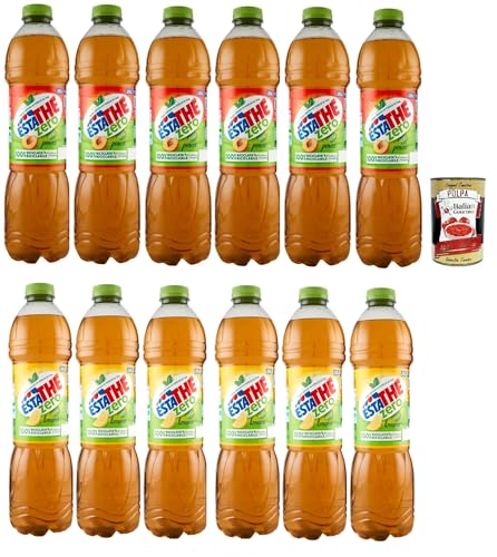 ESTATHE Thè Testtpaket zero 12x 1,5Lt, Eistee The' Pfirsich und Zitrone ohne Zucker PET Einweg, erfrischend, Ohne Konservierungsstoffe und künstliche Farbstoffe, no sugar + Italian Gourmet polpa 400g von Italian Gourmet E.R.