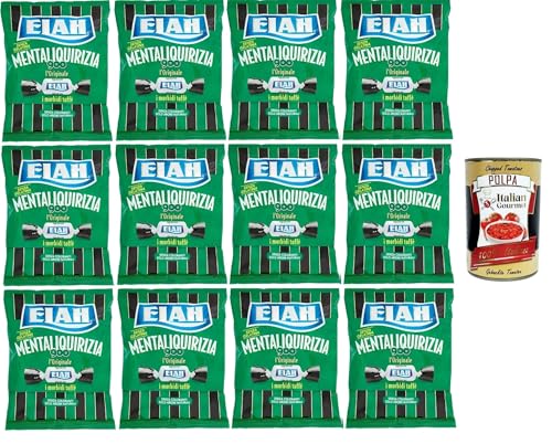 Elah Mentaliqurizia, novecento, caramella Toffee Süßigkeiten, Pyperite Mint und Lakritze, bonbons, lollies 12x 150g + Italian Gourmet polpa 400g von Italian Gourmet E.R.