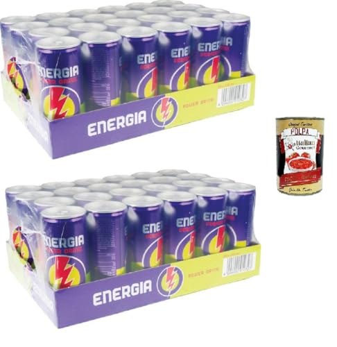 Energia Power Drink Kohlensäurehaltiges Getränk mit Taurin und 6 Vitaminen 48x250 ml+ Italian Gourmet Polpa 400g von Italian Gourmet E.R.