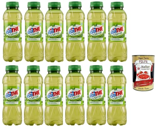 Estathe Eistee The' Verde grüner Tee erfrischend PET 12x 400ml mit Tee Aufguss in natürlichem Mineralwasser, green iced tea + Italian Gourmet polpa 400g von Italian Gourmet E.R.