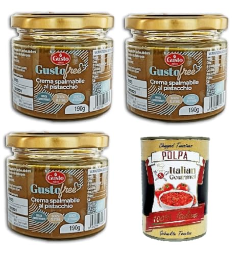 Etna-Gusto Free Pistazienaufstrich GLUTENFREI – LAKTOSEFREI – VEGANES PRODUKT 3x 190gr + Italian Gourmet polpa 400g von Italian Gourmet E.R.