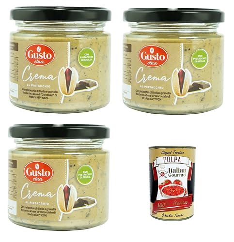 Etna-Pistaziencreme mit sizilianischen Pistazien und dunklen Körnern auf Basis von 100% Modica-Schokolade 3x190gr + Italian Gourmet polpa 400g von Italian Gourmet E.R.