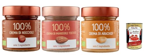 Eurocompany, Crema Spalmabile , 100% Di Nocciole, Mandorle tostate, arachidi, Brotaufstrich creme 100% Haselnüsse, Erdnüsse, geröstete Mandeln, Nur eine Zutat, 3x 175g + Italian Gourmet polpa 400g von Italian Gourmet E.R.