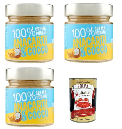 Eurocompany, Crema Spalmabile 100% Crema Pura Di Anacardi & Cocco, Brotaufstrich creme 100% Anacardi und Kokosnuss, Nur zwei Zutat, 3x 175g + Italian Gourmet polpa 400g von Italian Gourmet E.R.