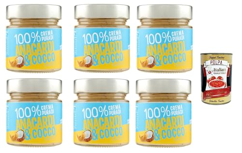 Eurocompany, Crema Spalmabile 100% Crema Pura Di Anacardi & Cocco, Brotaufstrich creme 100% Anacardi und Kokosnuss, Nur zwei Zutat, 6x 175g + Italian Gourmet polpa 400g von Italian Gourmet E.R.