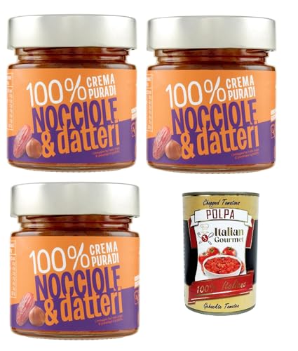 Eurocompany, Crema Spalmabile 100% Crema Pura Di Nocciole & datteri, Brotaufstrich creme 100% Haselnüsse und Daten, Nur zwei Zutat, 3x 175g + Italian Gourmet polpa 400g von Italian Gourmet E.R.