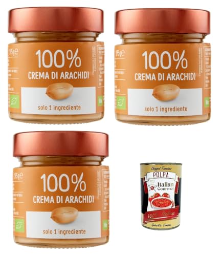 Eurocompany, Crema Spalmabile 100% Di Arachidi, Brotaufstrich creme 100% Erdnüsse, Nur eine Zutat, 3x 175g + Italian Gourmet polpa 400g von Italian Gourmet E.R.