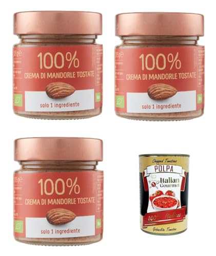 Eurocompany, Crema Spalmabile 100% Di Mandorle tostate, Brotaufstrich creme 100% Geröstete Mandeln, Nur eine Zutat, 3x 175g + Italian Gourmet polpa 400g von Italian Gourmet E.R.