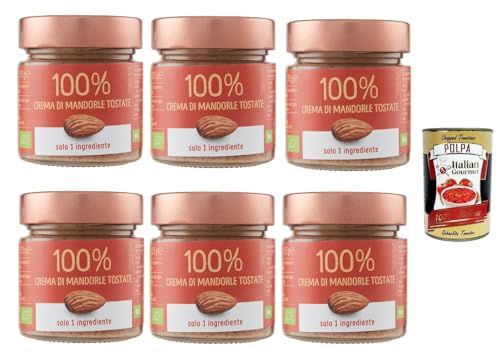 Eurocompany, Crema Spalmabile 100% Di Mandorle tostate, Brotaufstrich creme 100% Geröstete Mandeln, Nur eine Zutat, 6x 175g + Italian Gourmet polpa 400g von Italian Gourmet E.R.