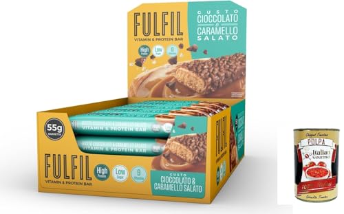 FULFIL - Snackstange mit Vitaminen und Proteinen (15 x 55 g) - Salat & Karamellkaramell - 20 g Protein, 9 Vitamine, niedriger Zuckergehalt + Italian Gourmet polpa 400g von Italian Gourmet E.R.