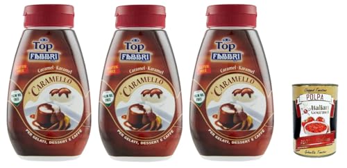 Fabbri Topping Caramello süße Karamellsauce für Eis, Desserts und Kaffee 3x 225g Gluten-frei gebrauchsfertige Sauce dessertsaucen + Italian Gourmet polpa 400g von Italian Gourmet E.R.