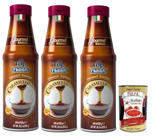 Fabbri Topping Caramello süße Karamellsauce für Eis, Desserts und Kaffee 3x 950g Gluten-frei gebrauchsfertige Sauce dessertsaucen + Italian Gourmet polpa 400g von Italian Gourmet E.R.