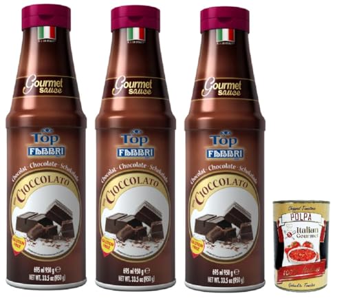 Fabbri Topping sauce Cioccolato, Schokolade für Eis, Desserts und Kaffee 3x 950g Gluten-frei gebrauchsfertige Sauce + Italian Gourmet polpa 400g von Italian Gourmet E.R.