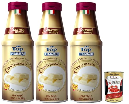 Fabbri Topping sauce Cioccolato Bianco, Weiße Schokolade für Eis, Desserts und Kaffee 3x 950g Gluten-frei gebrauchsfertige Sauce + Italian Gourmet polpa 400g von Italian Gourmet E.R.