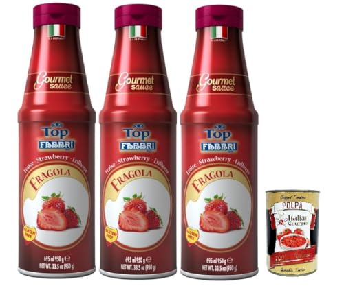 Fabbri Topping sauce Fragola, Erdbeere für Eis, Desserts und Kaffee 3x 950g Gluten-frei gebrauchsfertige Sauce + Italian Gourmet polpa 400g von Italian Gourmet E.R.